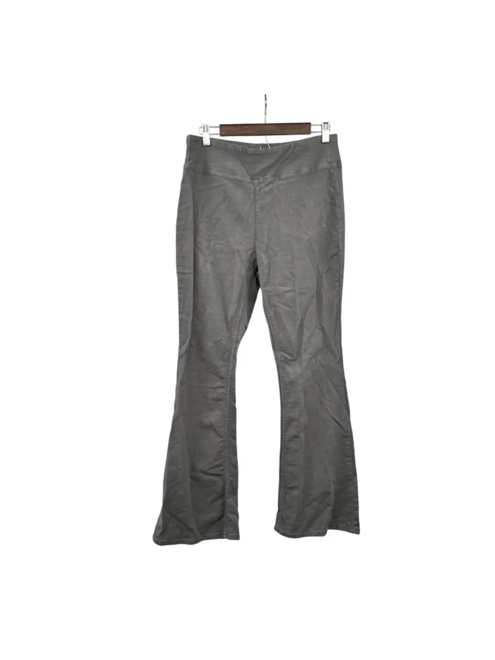 Dictionary Womens Flare Leg Pants Pull On Gray High Rise Size Large Back Pockets